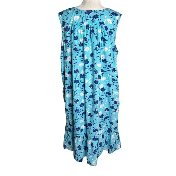Anthony Richards Sleeveless Floral MuuMuu 2X Blue Cotton House Dress Pockets - Picture 4 of 6